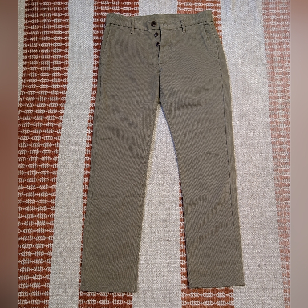 Grown & Sewn Pants The Independent 29x30 Green Tan Bedford Cord USA Button Fly